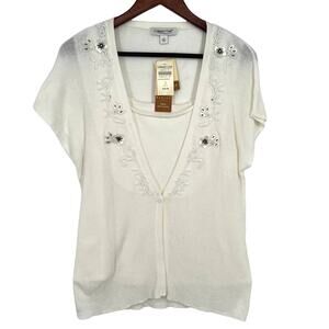 NWT NEW (Flaw) Coldwater Creek Womens SZ Large 2 Piece Sweater Blouse Shirt tOP